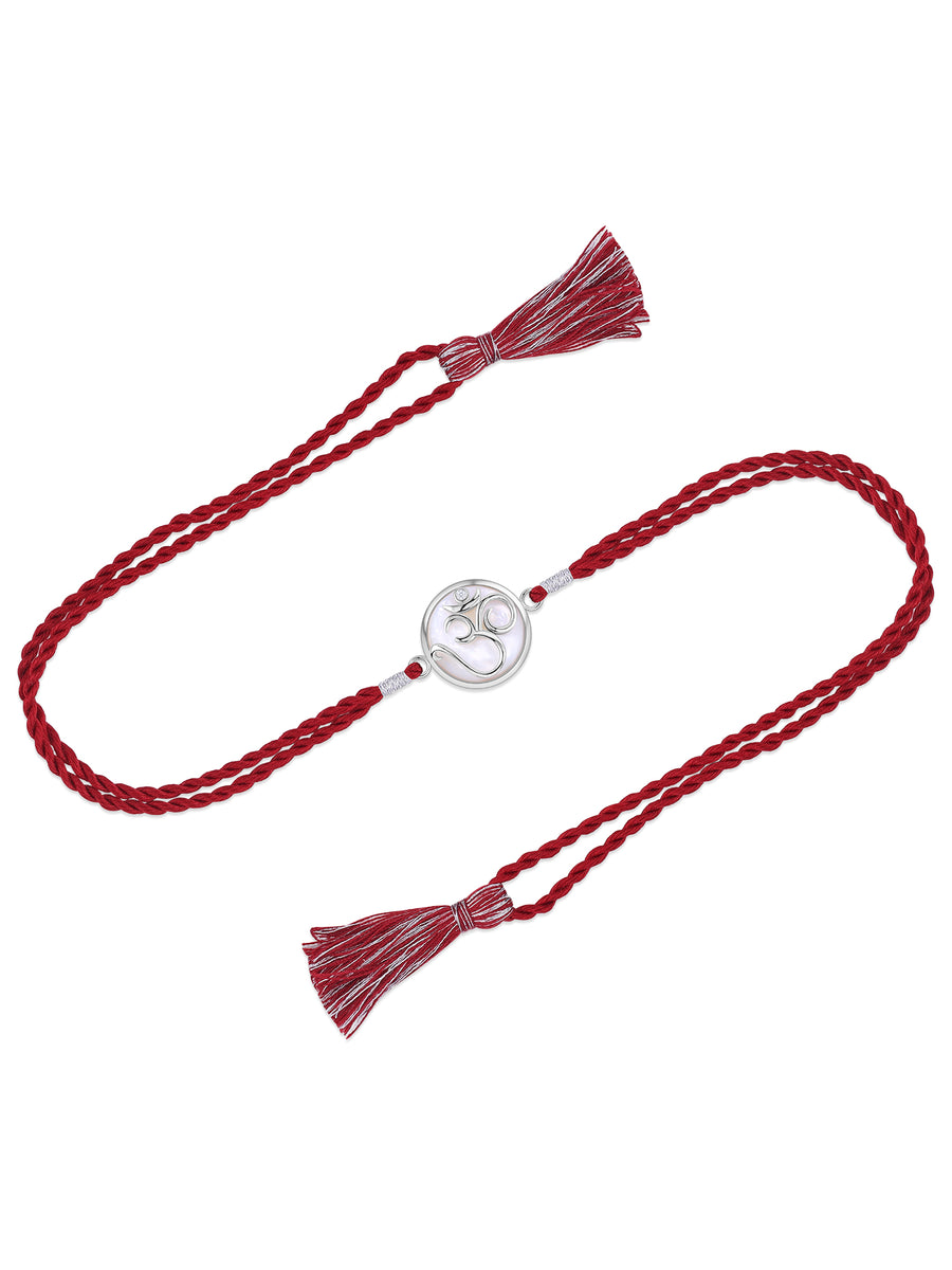 Mother of Pearl Om Silver Rakhi For Brother