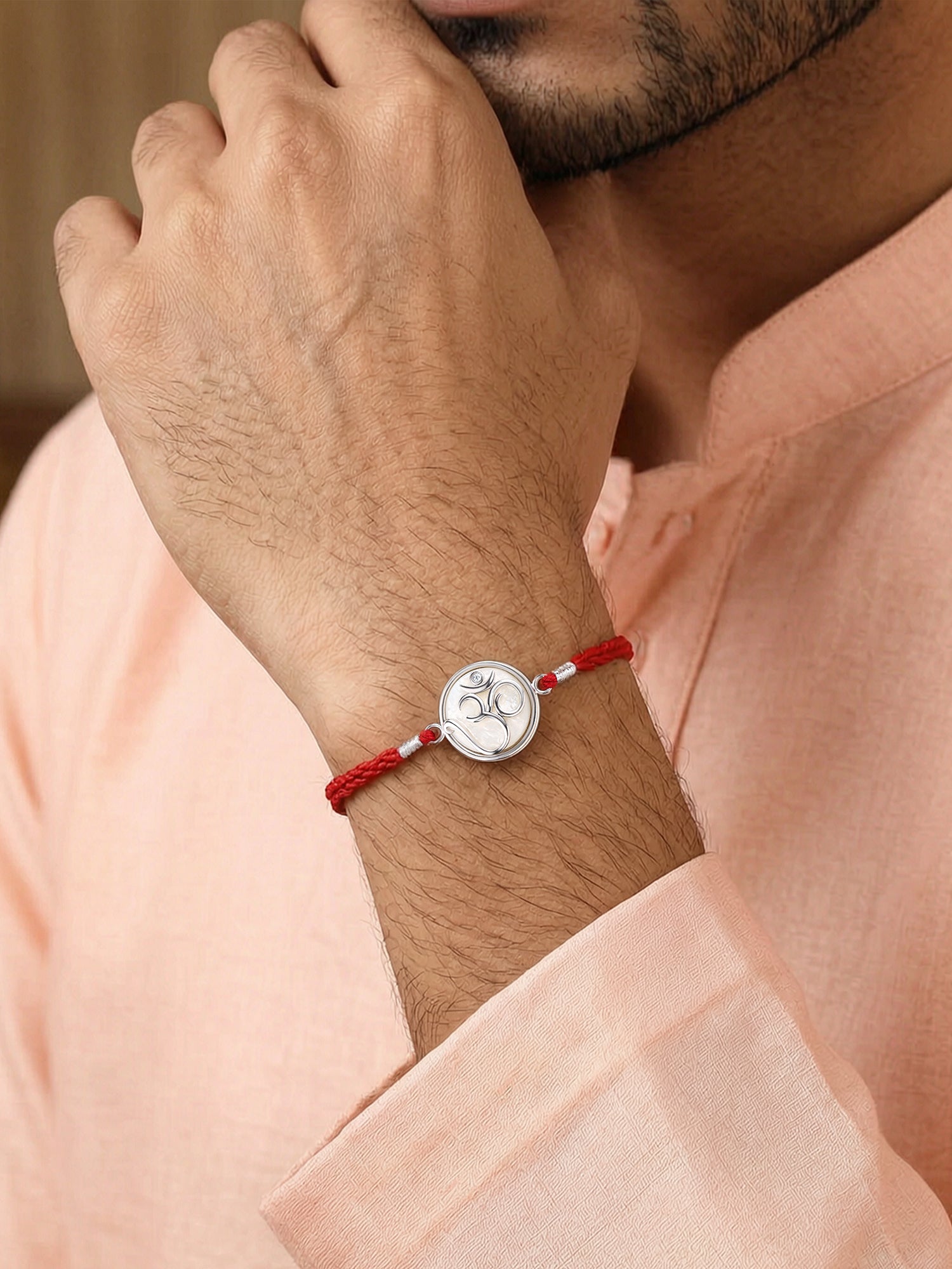 Mother of Pearl Om Silver Rakhi For Brother