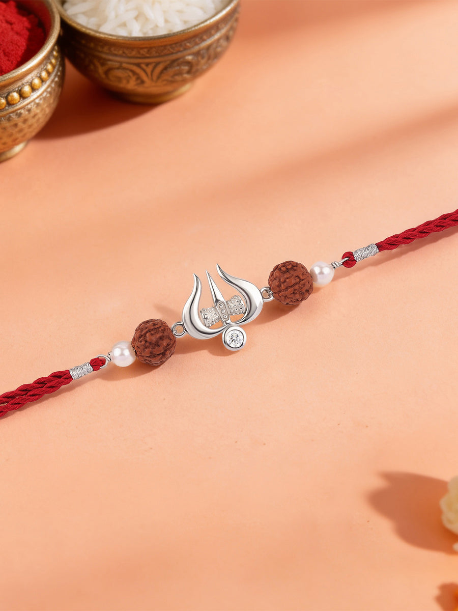 Trishul Rudraksha Silver Rakhi For Brother