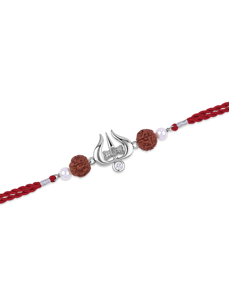 Trishul Rudraksha Silver Rakhi For Brother