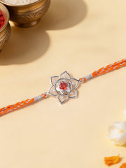 Floral Aura Garnet Silver Rakhi