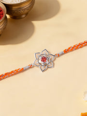 Floral Aura Garnet Silver Rakhi