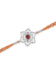 Floral Aura Garnet Silver Rakhi