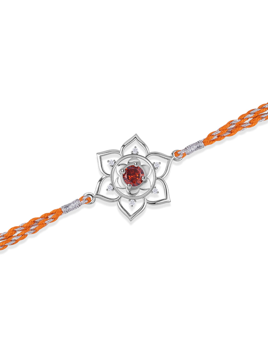 Floral Aura Garnet Silver Rakhi