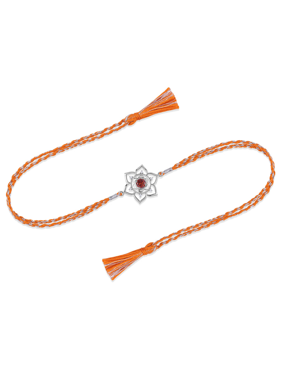 Floral Aura Garnet Silver Rakhi