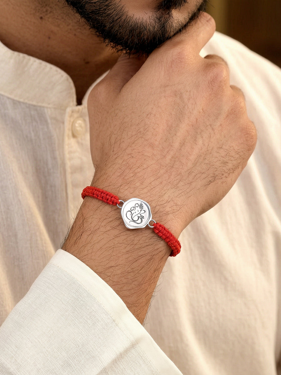 Personalised Ganesha Engraved Silver Rakhi