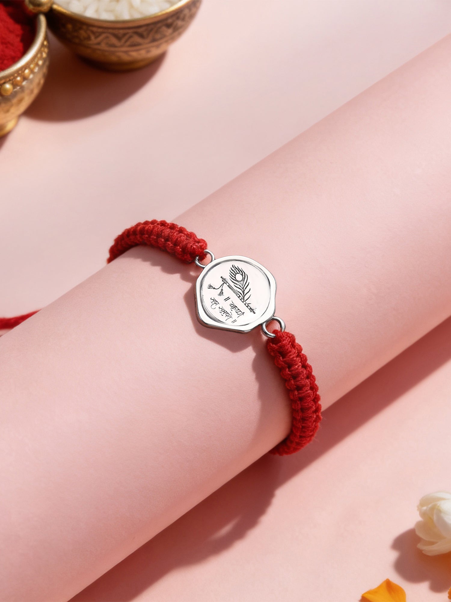 Personalised Krishna Engraved Silver Rakhi