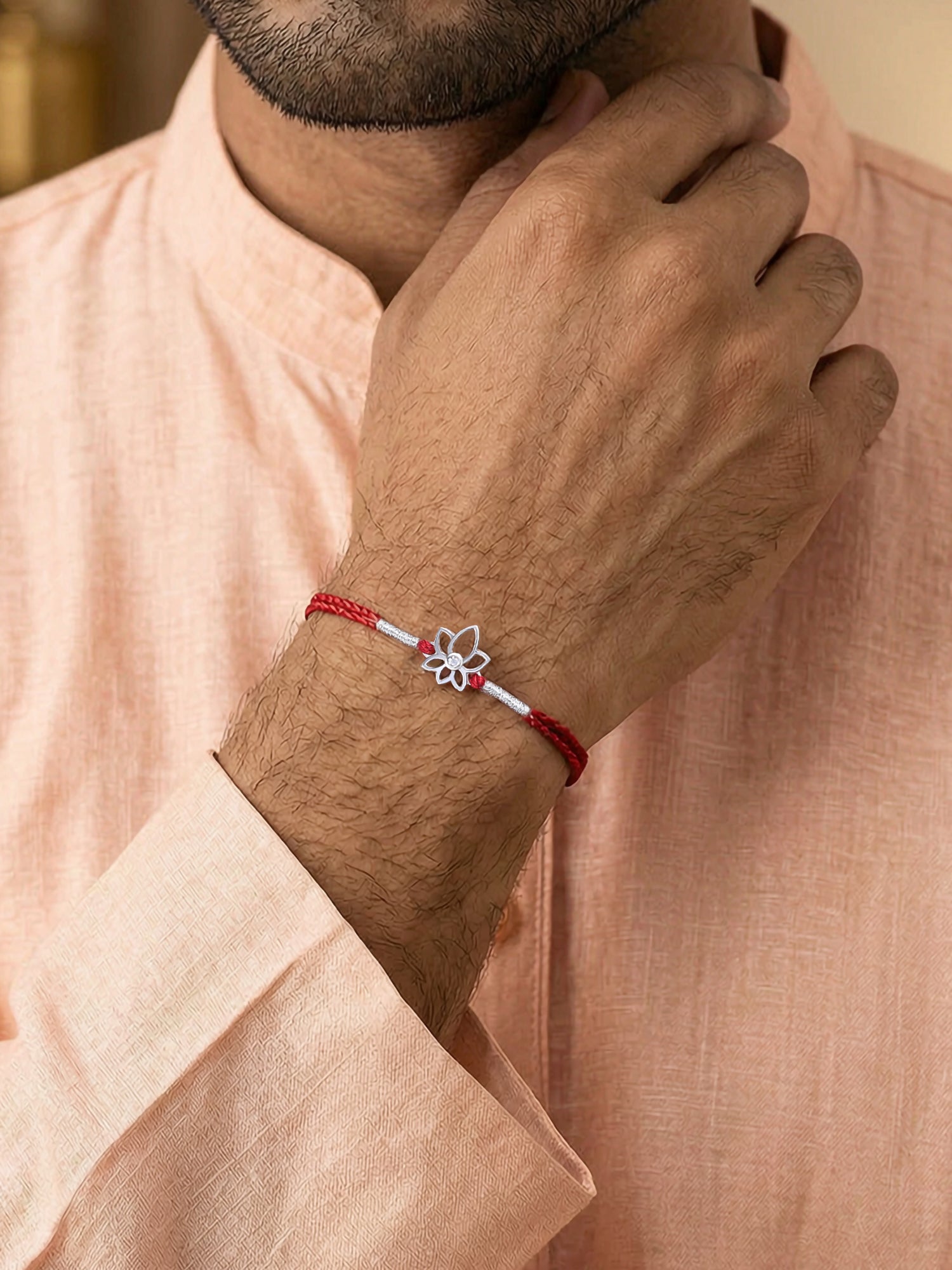 Lotus American Diamond Silver Rakhi