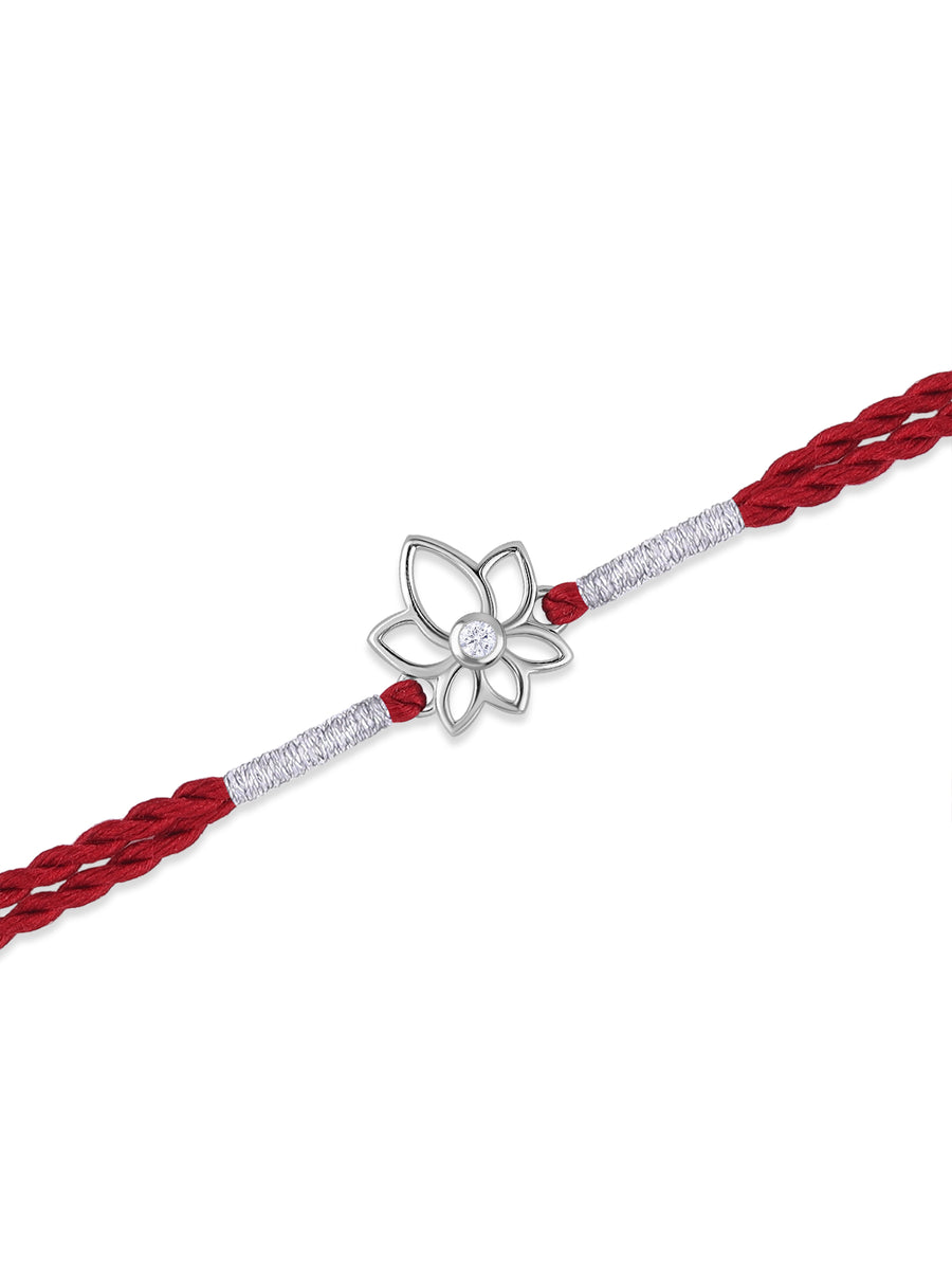 Lotus American Diamond Silver Rakhi