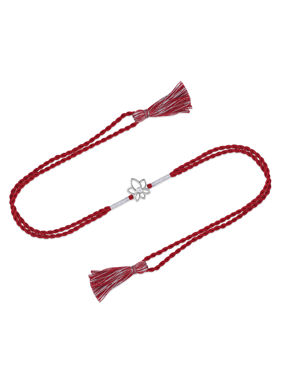 Lotus American Diamond Silver Rakhi