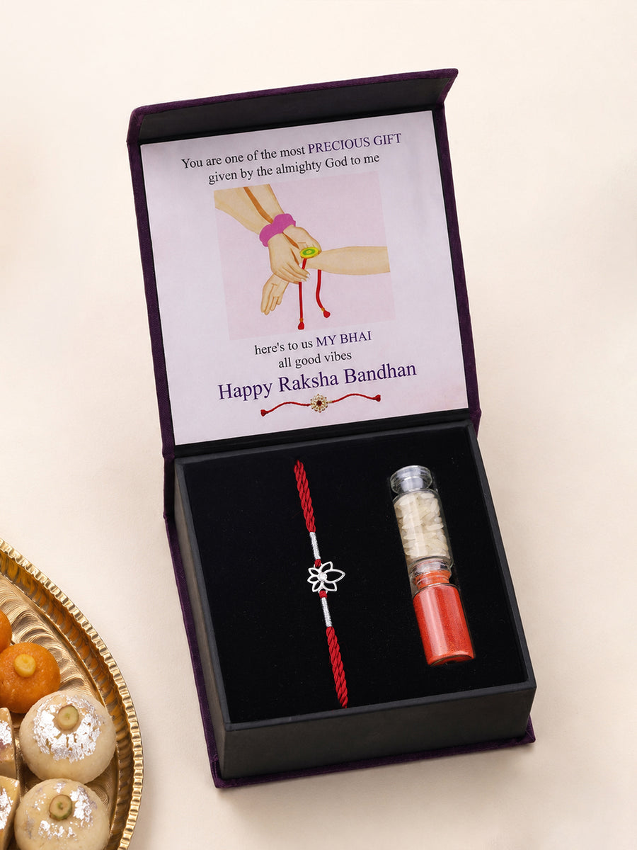Lotus American Diamond Silver Rakhi