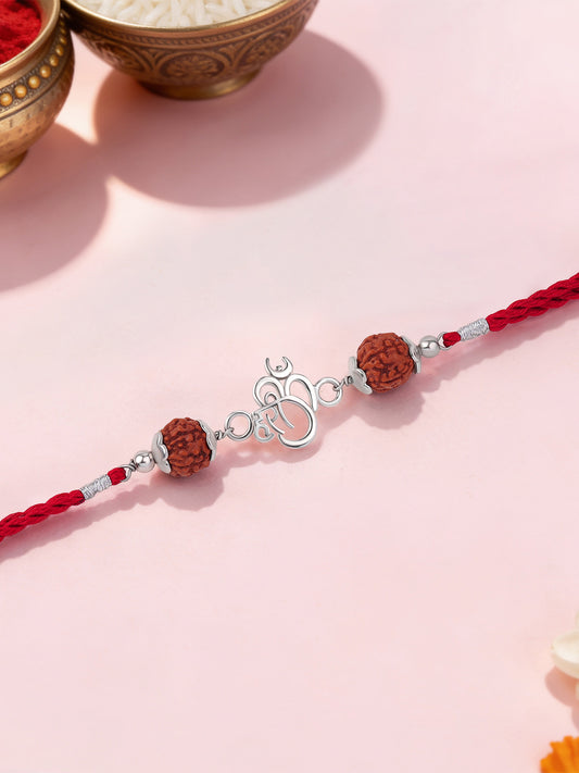 Hari Om Rudraksha Silver Rakhi for Brother in 925 Sterling Silver - Ornate Jewels