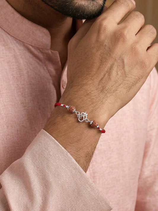 Hari Om Rudraksha Silver Rakhi