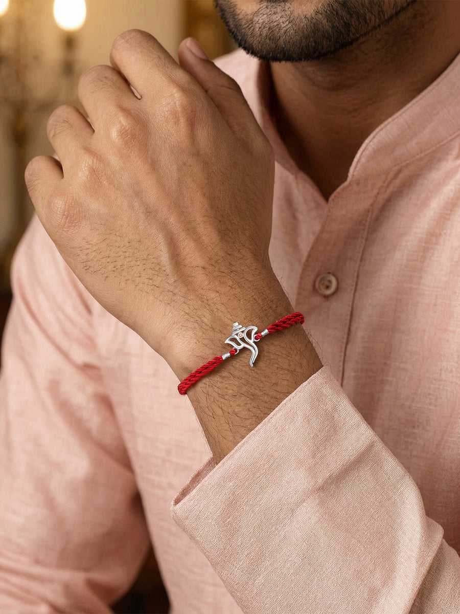 Divine Ganesh Garnet Silver Rakhi