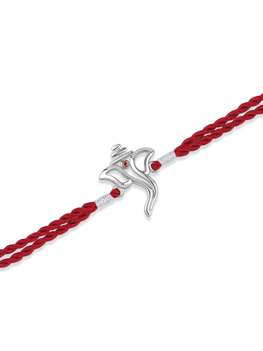 Divine Ganesh Garnet Silver Rakhi