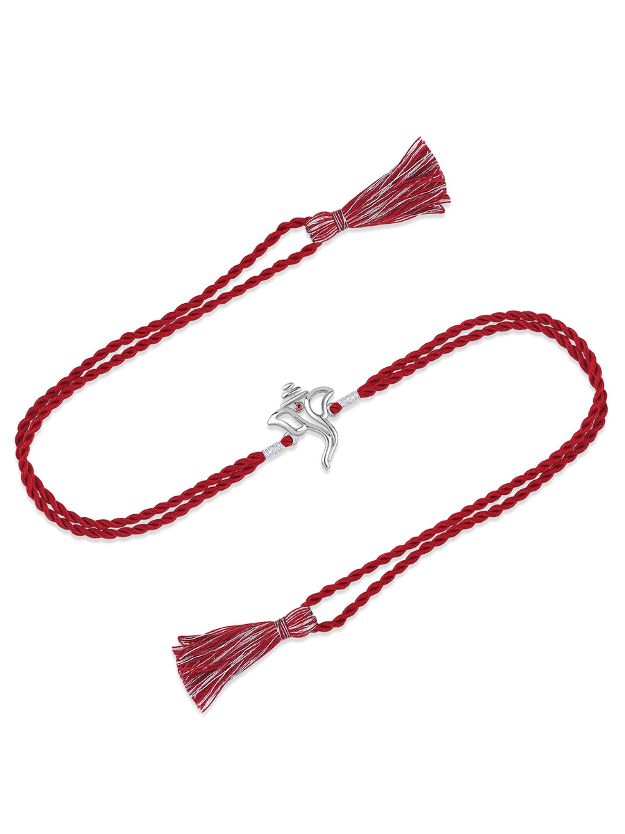 Divine Ganesh Garnet Silver Rakhi
