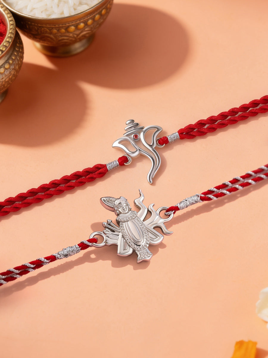 Ganesha and Shrinathji Silver Rakhi Combo