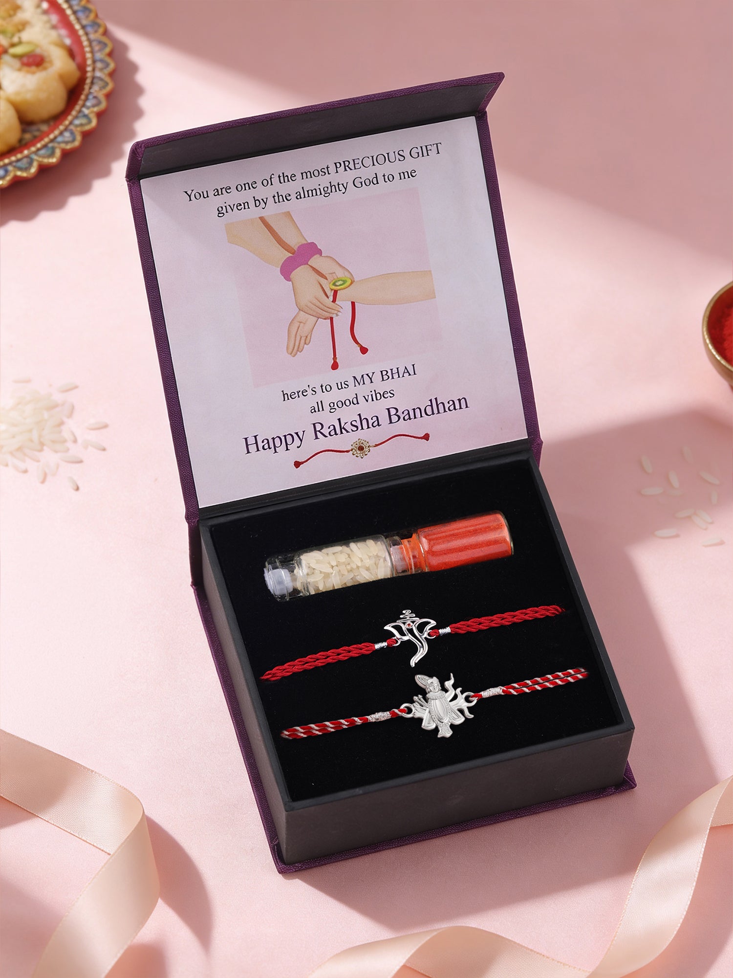 Ganesha and Shrinathji Silver Rakhi Combo