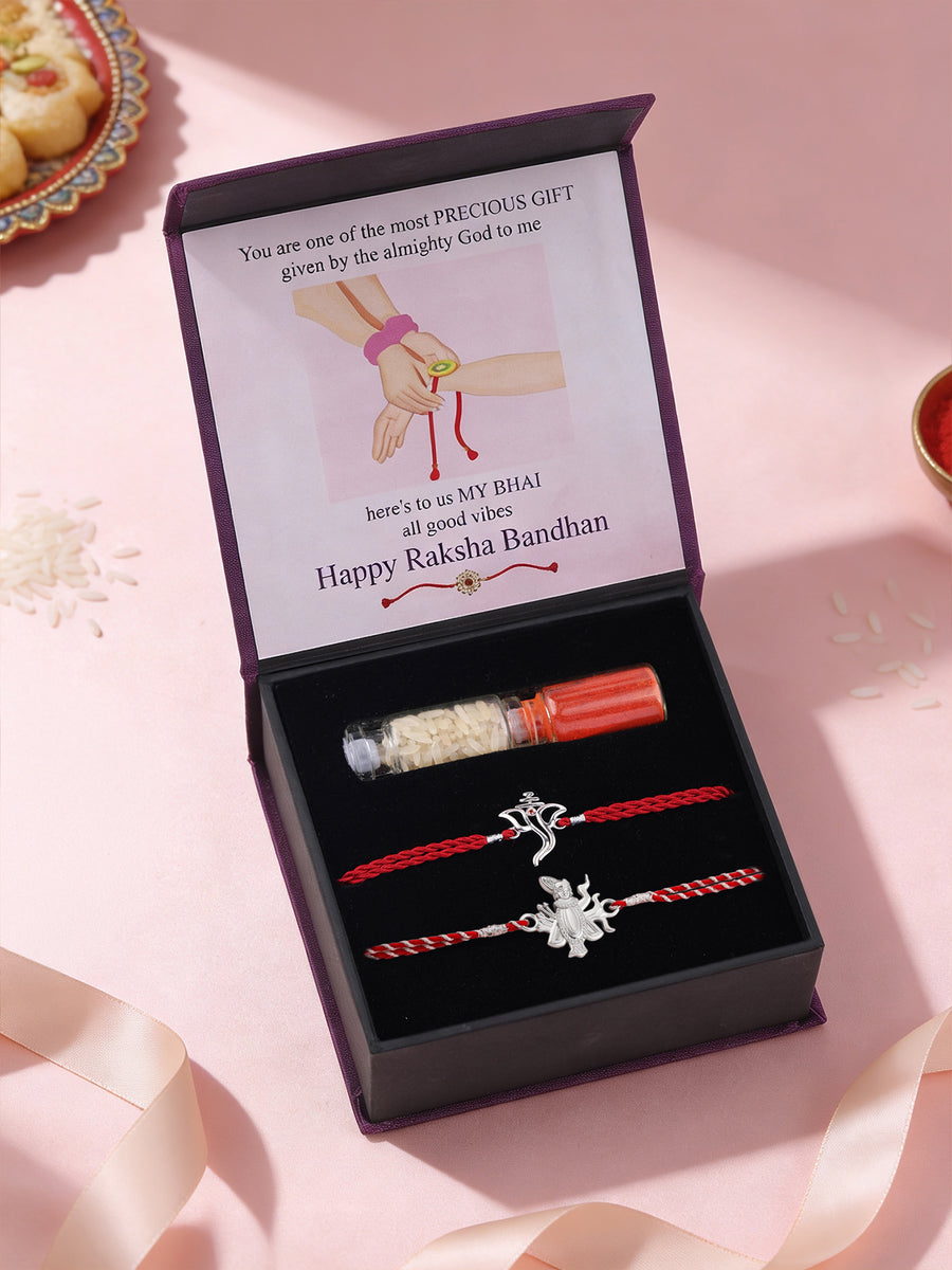 Ganesha and Shrinathji Silver Rakhi Combo