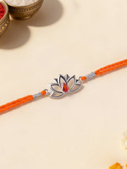 Lotus Grace Garnet Silver Rakhi
