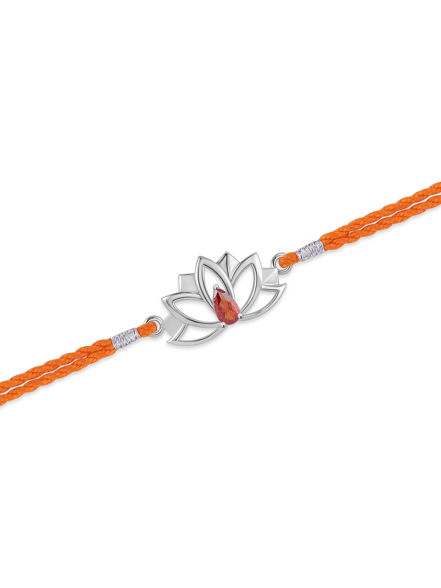 Lotus Grace Garnet Silver Rakhi