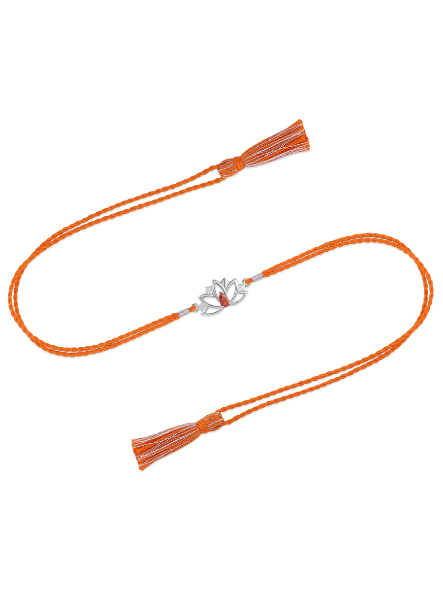 Lotus Grace Garnet Silver Rakhi
