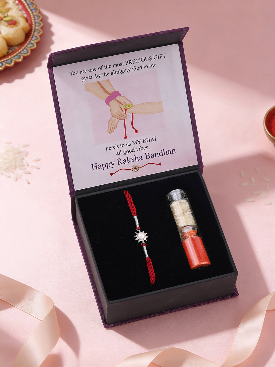 Sun Glow Pearl Silver Rakhi