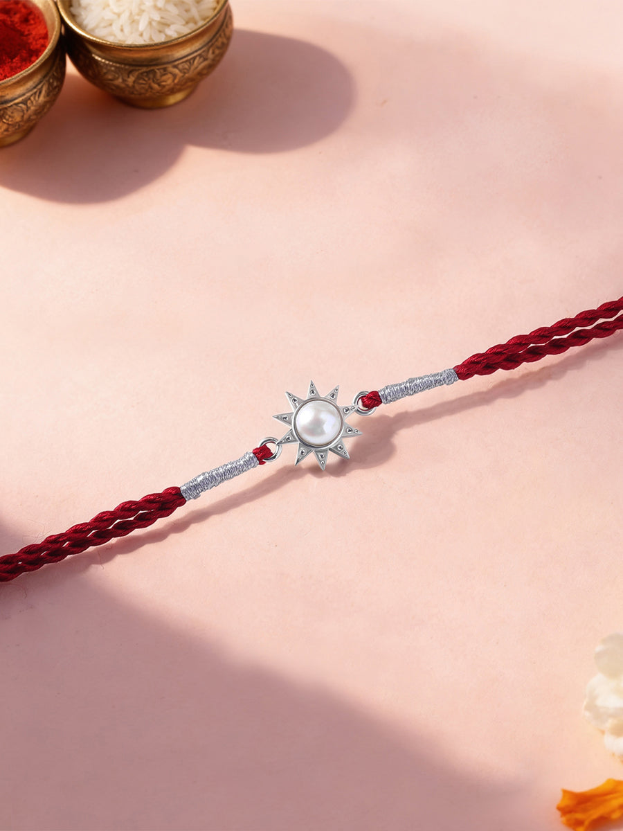 Sun Glow Pearl Silver Rakhi