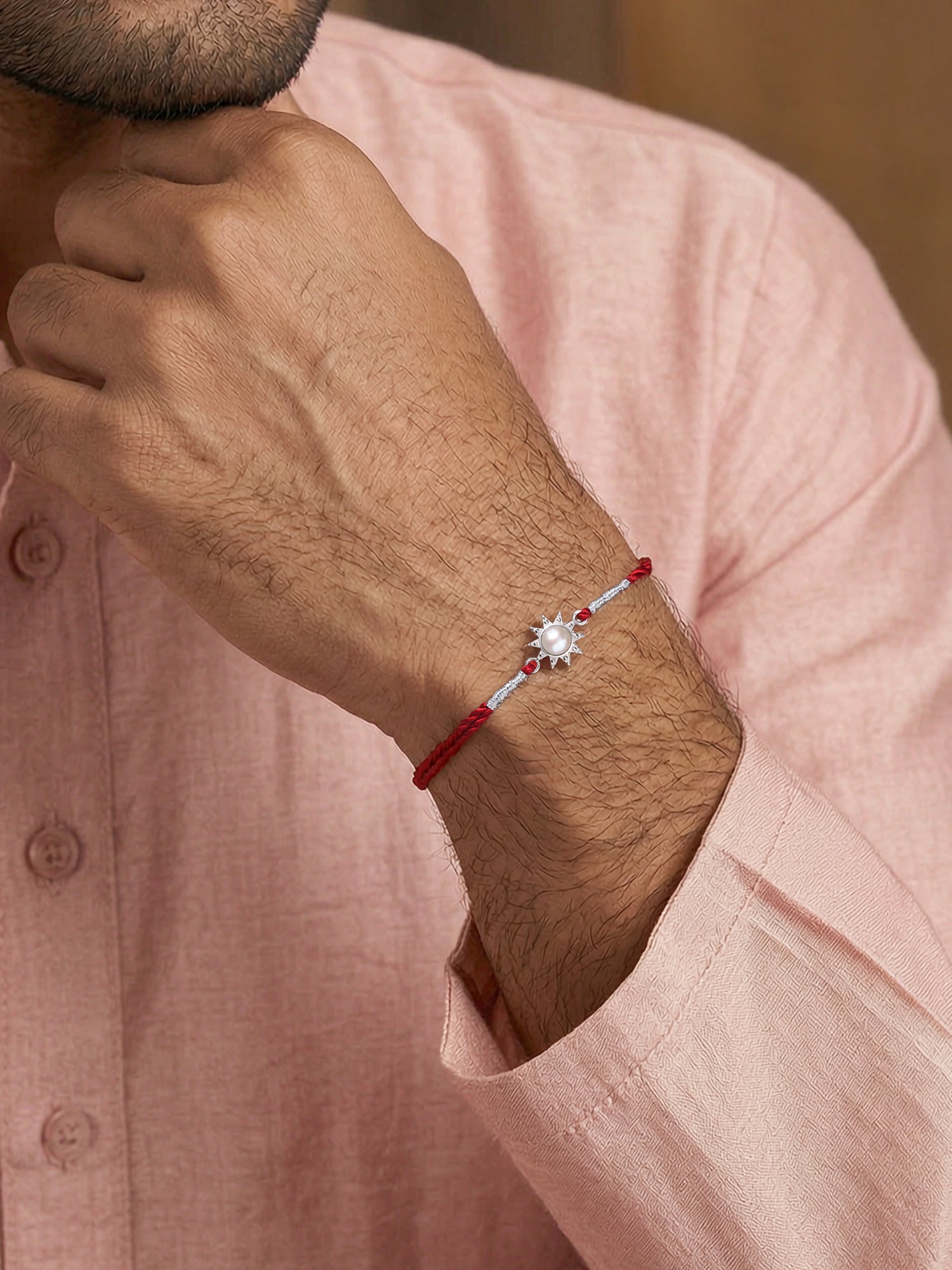 Sun Glow Pearl Silver Rakhi