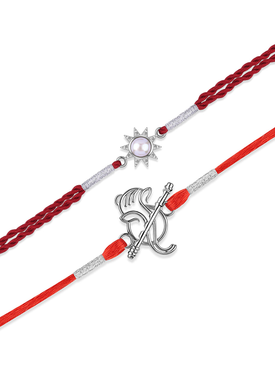 Pearl Sun and Ganesha Silver Rakhi Combo For Bhai