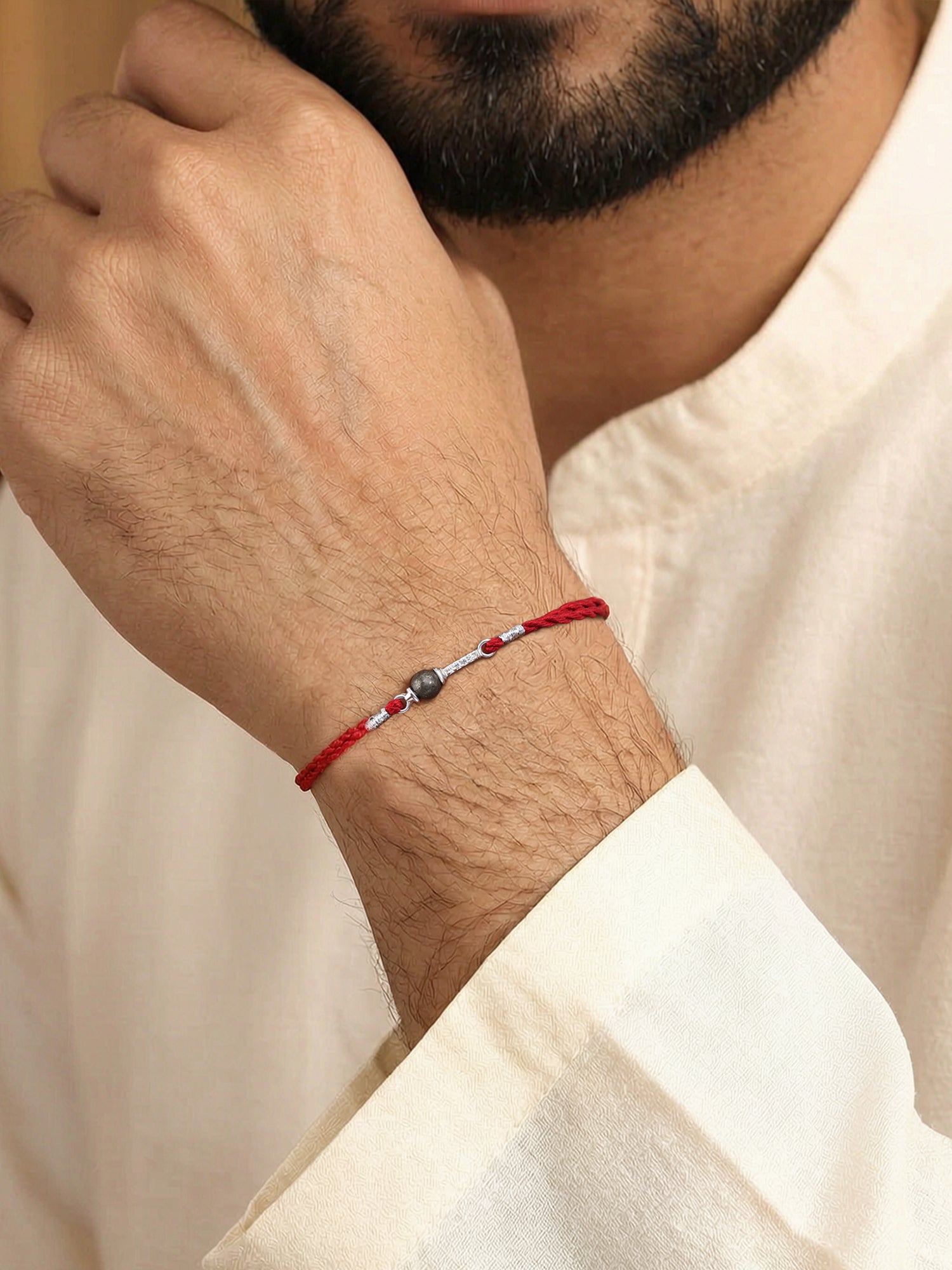 Pyrite Hanuman Gada Silver Rakhi