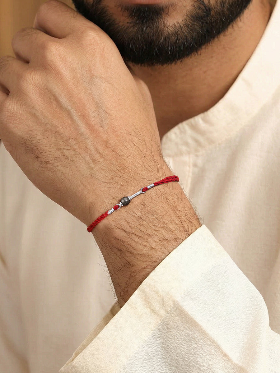 Pyrite Hanuman Gada Silver Rakhi