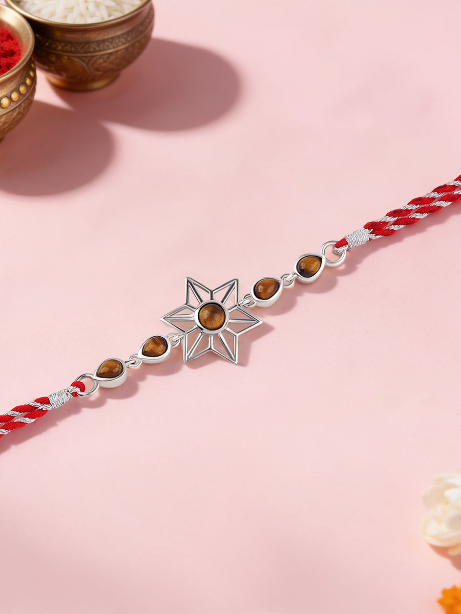 Tiger Eye Star Silver Rakhi