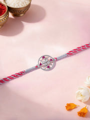 Divine Swastik Ruby Silver Rakhi