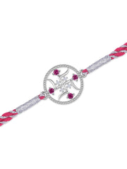 Divine Swastik Ruby Silver Rakhi