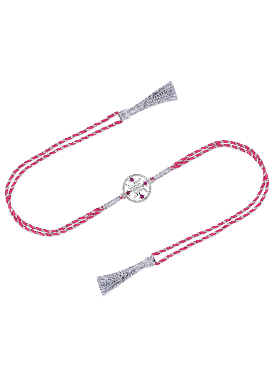 Divine Swastik Ruby Silver Rakhi