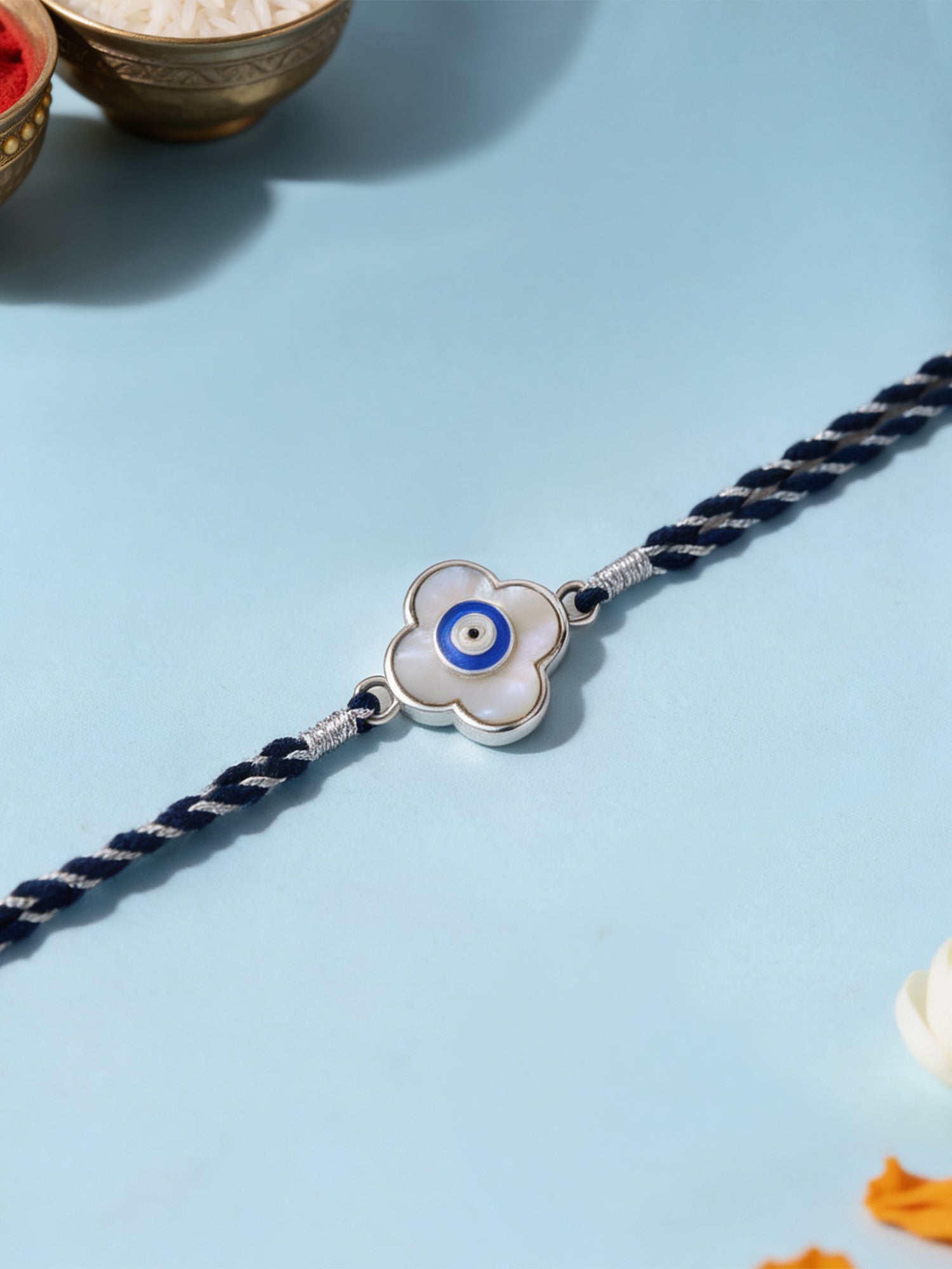 Mother of Pearl Evil Eye Silver Rakhi For Brother