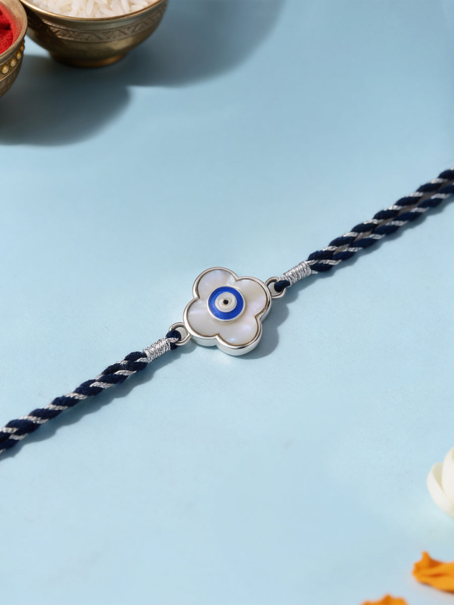 Mother of Pearl Evil Eye Silver Rakhi For Brother