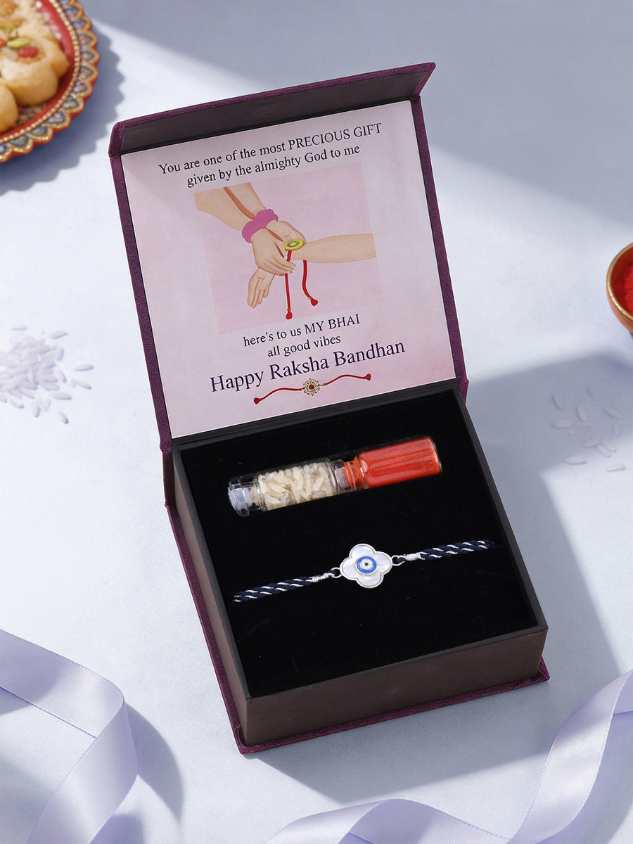 Mother of Pearl Evil Eye Silver Rakhi For Brother