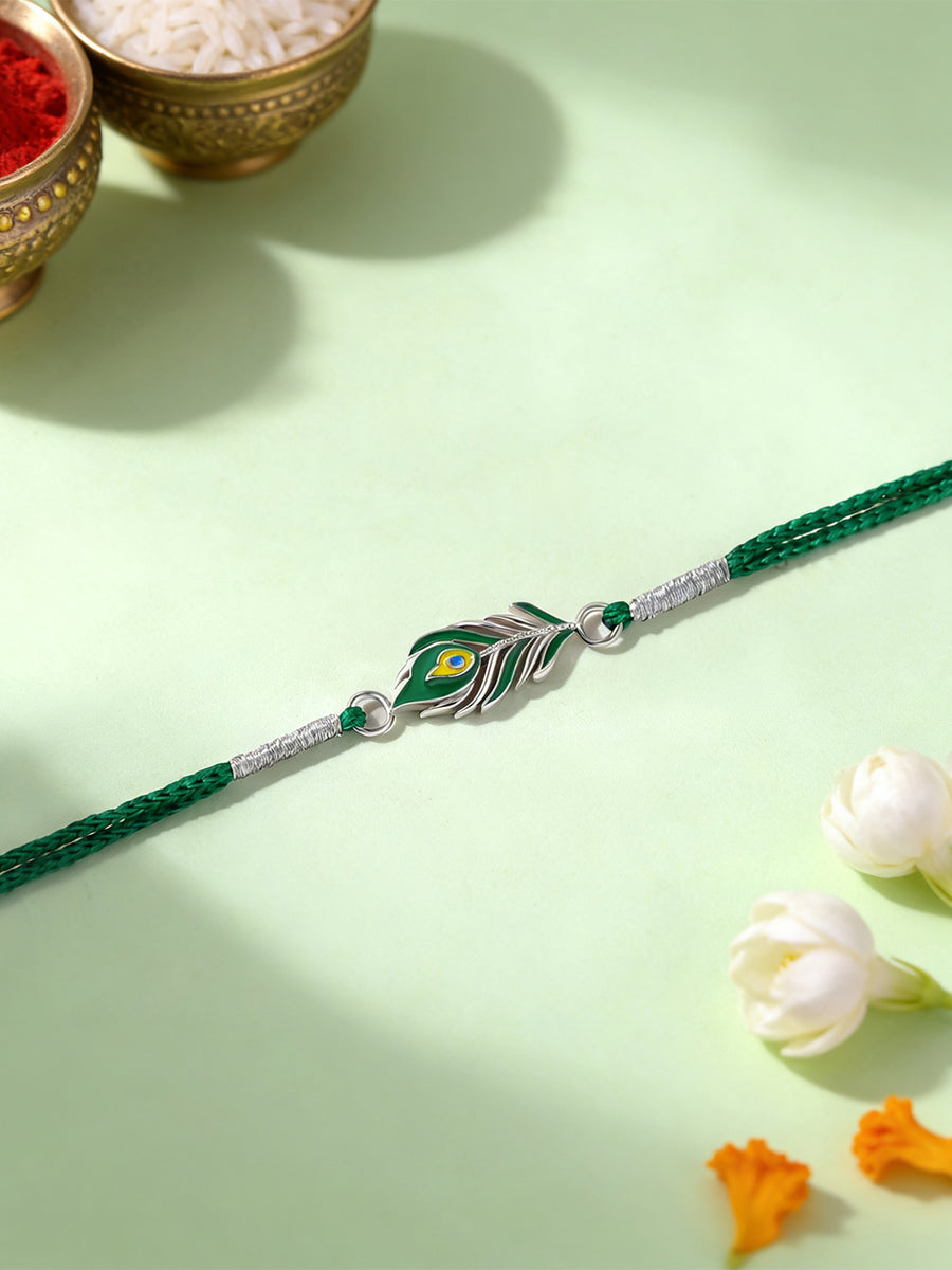Mor Pankh Enamel Silver Rakhi