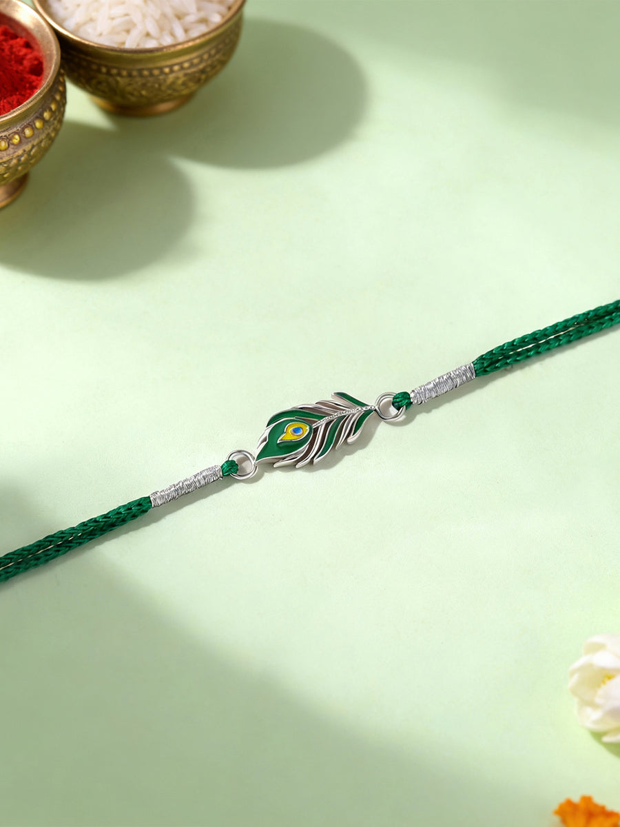 Mor Pankh Enamel Silver Rakhi