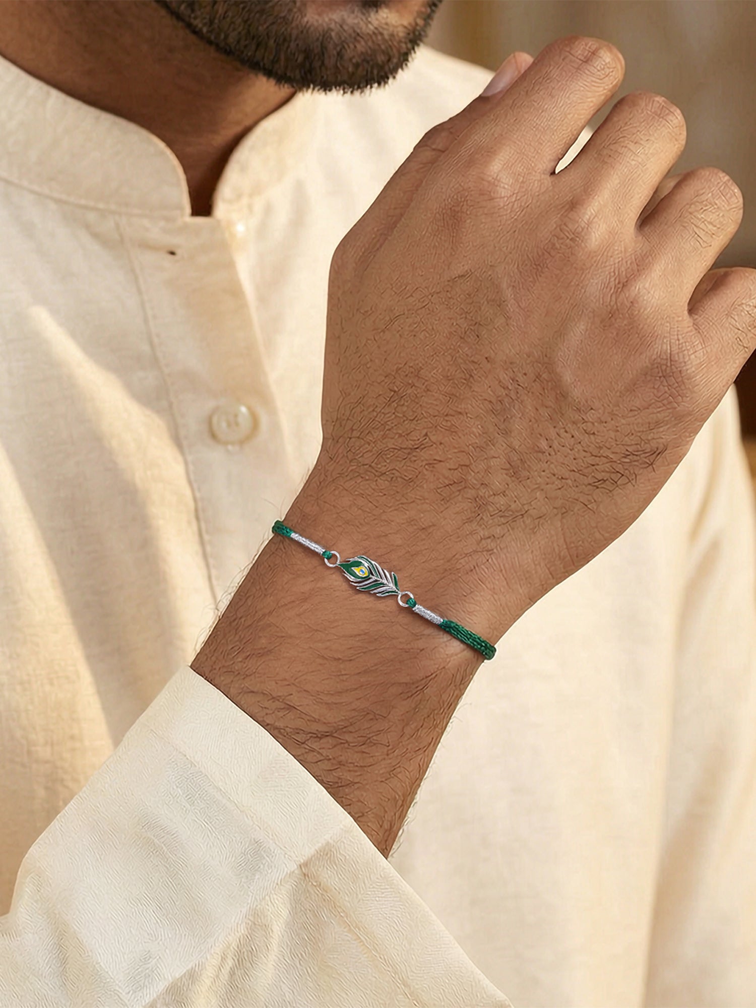 Mor Pankh Enamel Silver Rakhi