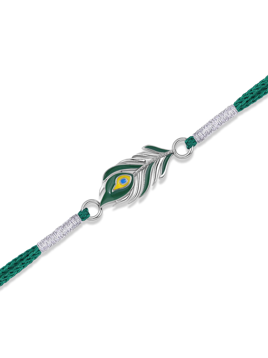 Mor Pankh Enamel Silver Rakhi