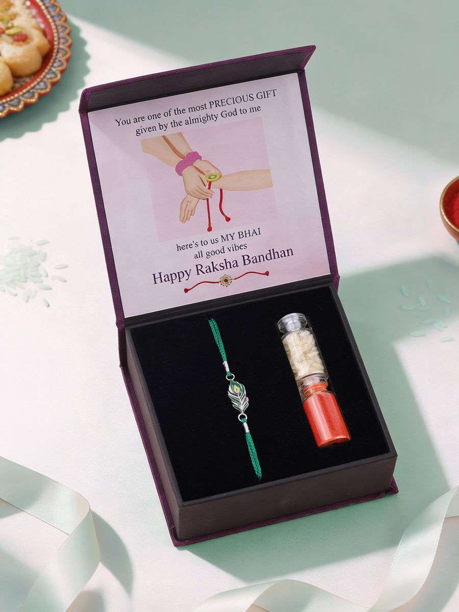 Mor Pankh Enamel Silver Rakhi