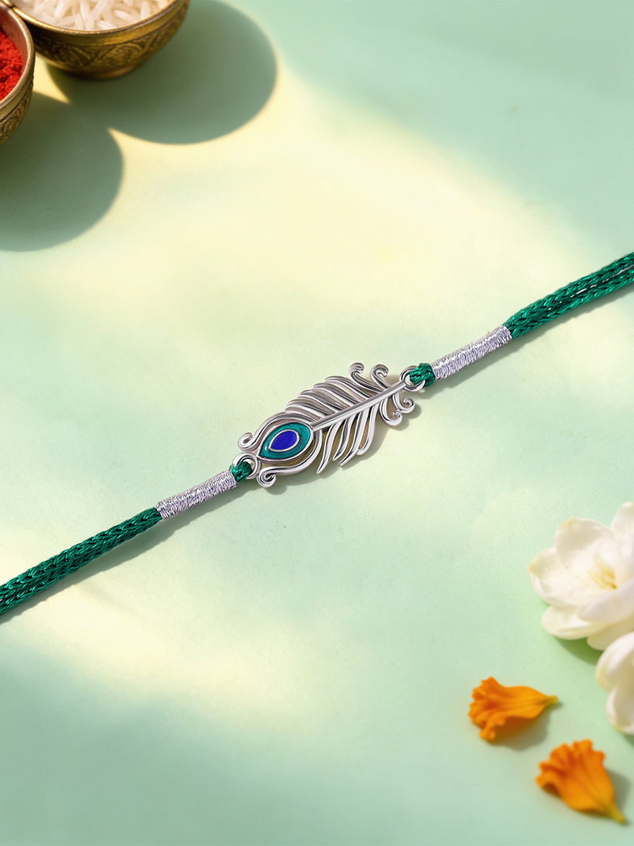 Peacock Feather Silver Rakhi