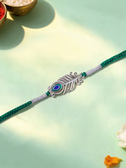 Peacock Feather Silver Rakhi