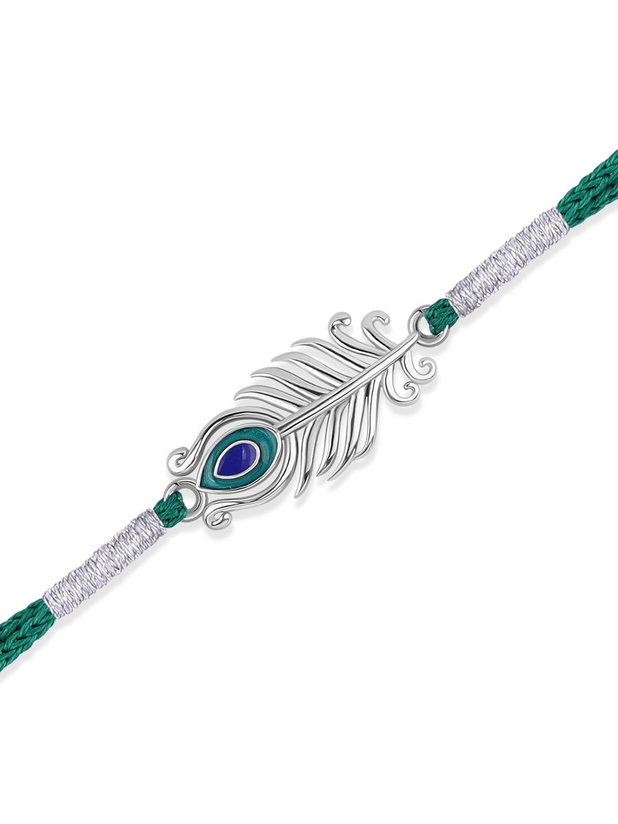 Peacock Feather Silver Rakhi