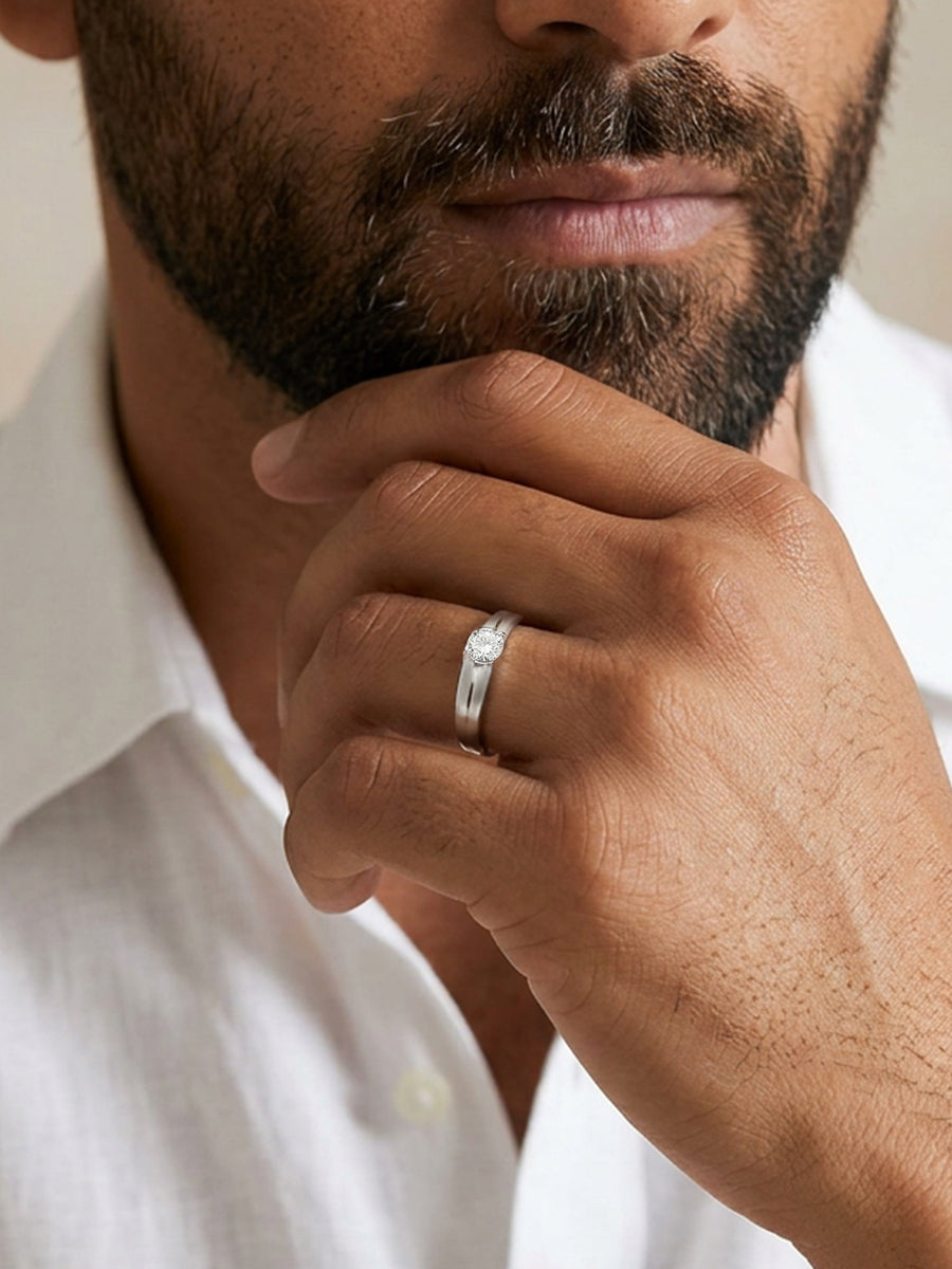 Timeless Spark American Diamond Silver Men's Ring