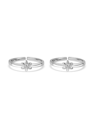 Floral Grace Adjustable Silver Toe Rings