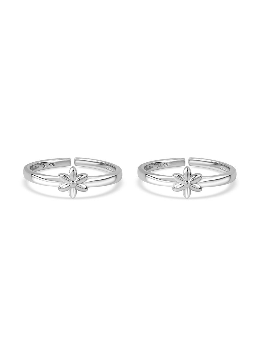 Floral Grace Adjustable Silver Toe Rings